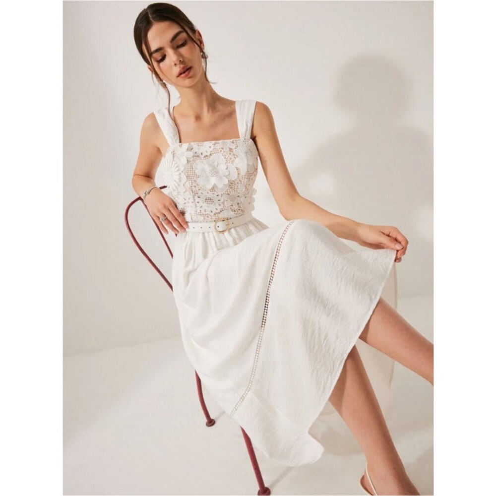 NWT Commense White Floral 3D Lace Maxi Dress - Picture 4 of 16